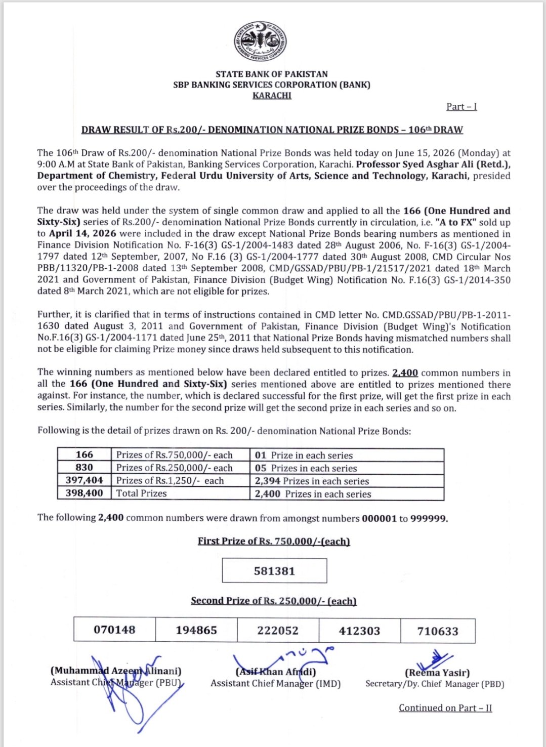 Rs. 200 Prize Bond Result Image 1