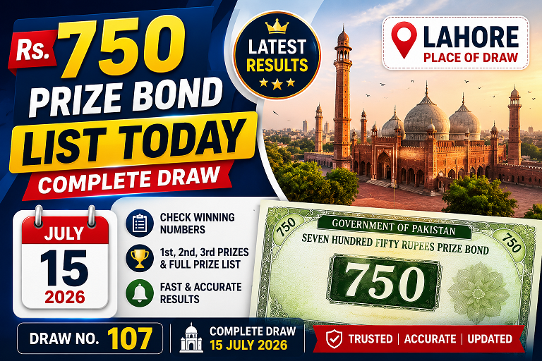 750 prize bond result today complete list 15 july 2026 lahore